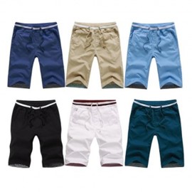 BREATHABLE ELASTIC WAIST DRAWSTRING MEN STRAIGHT SHORTS (DEEP BLUE)