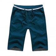BREATHABLE ELASTIC WAIST DRAWSTRING MEN STRAIGHT SHORTS (BLACKISH GREEN)