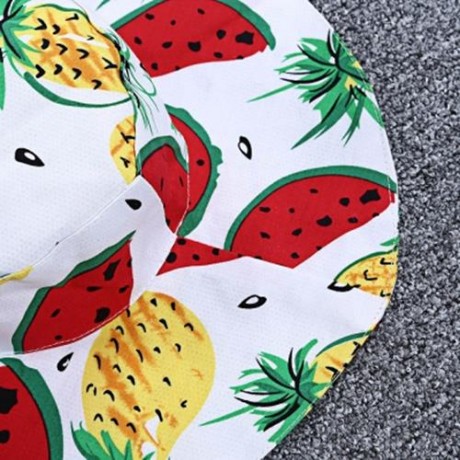 KIMOCAT 2PCS GIRLS RUFFLE WATERMELON PINEAPPLE PRINT DRESS HAT (WHITE)