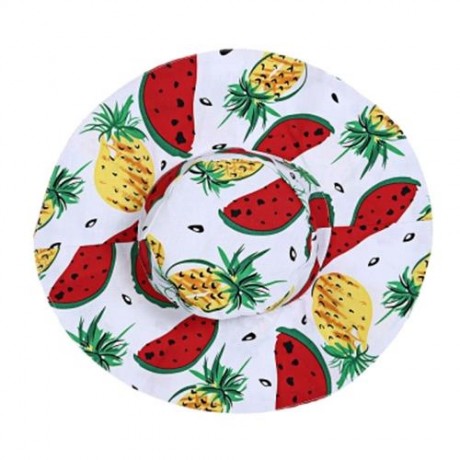 KIMOCAT 2PCS GIRLS RUFFLE WATERMELON PINEAPPLE PRINT DRESS HAT (WHITE)