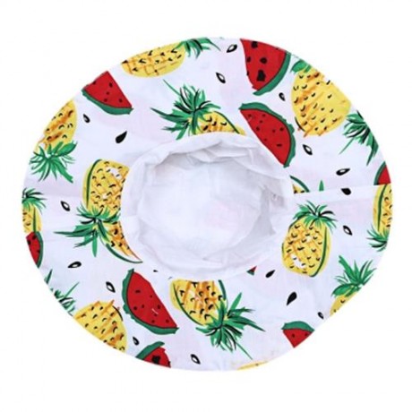 KIMOCAT 2PCS GIRLS RUFFLE WATERMELON PINEAPPLE PRINT DRESS HAT (WHITE)