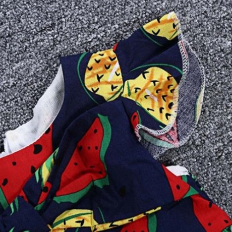 KIMOCAT 2PCS GIRLS RUFFLE WATERMELON PINEAPPLE PRINT DRESS HAT (CERULEAN)
