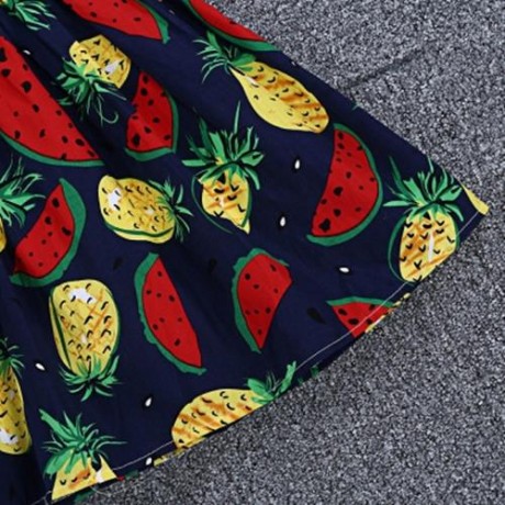 KIMOCAT 2PCS GIRLS RUFFLE WATERMELON PINEAPPLE PRINT DRESS HAT (CERULEAN)