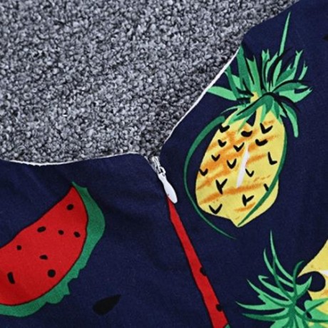 KIMOCAT 2PCS GIRLS RUFFLE WATERMELON PINEAPPLE PRINT DRESS HAT (CERULEAN)