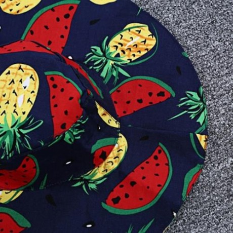 KIMOCAT 2PCS GIRLS RUFFLE WATERMELON PINEAPPLE PRINT DRESS HAT (CERULEAN)