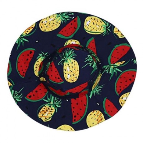 KIMOCAT 2PCS GIRLS RUFFLE WATERMELON PINEAPPLE PRINT DRESS HAT (CERULEAN)