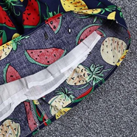 KIMOCAT 2PCS GIRLS RUFFLE WATERMELON PINEAPPLE PRINT DRESS HAT (CERULEAN)