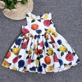 KIMOCAT SLEEVELESS ZIPPER FLORAL PRINT KID TANK DRESS FOR GIRLS (WHITE)