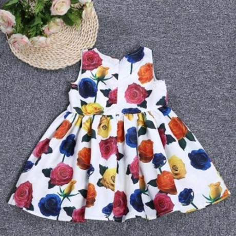 KIMOCAT SLEEVELESS ZIPPER FLORAL PRINT KID TANK DRESS FOR GIRLS (WHITE)