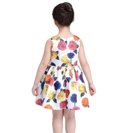 KIMOCAT SLEEVELESS ZIPPER FLORAL PRINT KID TANK DRESS FOR GIRLS (WHITE)