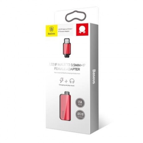 BASEUS L32 8 PIN TO 3.5MM AUDIO ADAPTER FOR IPHONE 7 / 7 PLUS (RED)