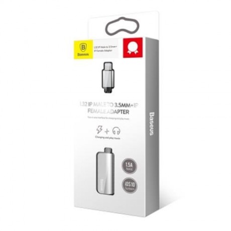 BASEUS L32 8 PIN TO 3.5MM AUDIO ADAPTER FOR IPHONE 7 / 7 PLUS (SILVER AND BLACK)