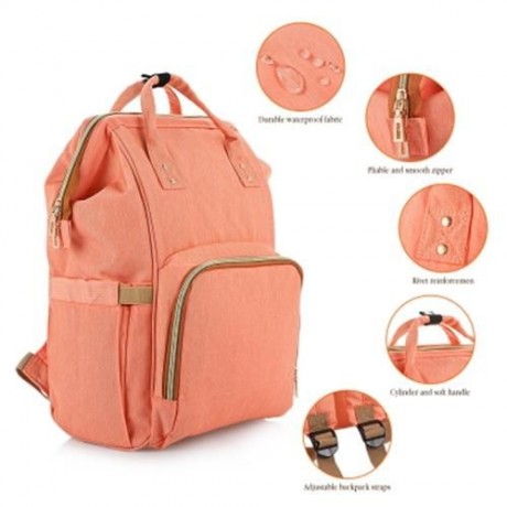 ALL IN ONE PRACTICAL BABY DIAPER BAG WITH SEPARATE POCKET (ORANGEPINK)