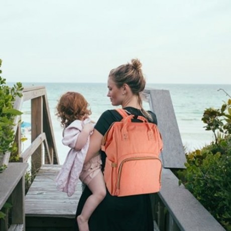 ALL IN ONE PRACTICAL BABY DIAPER BAG WITH SEPARATE POCKET (ORANGEPINK)