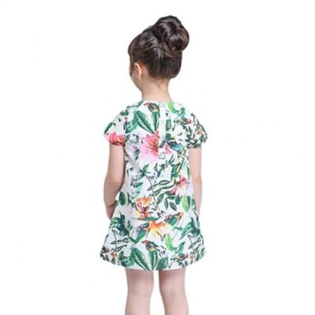KIMOCAT CUTE PLANT PRINTED SHORT SLEEVE A LINE DRESS FOR GIRLS (COLORMIX)