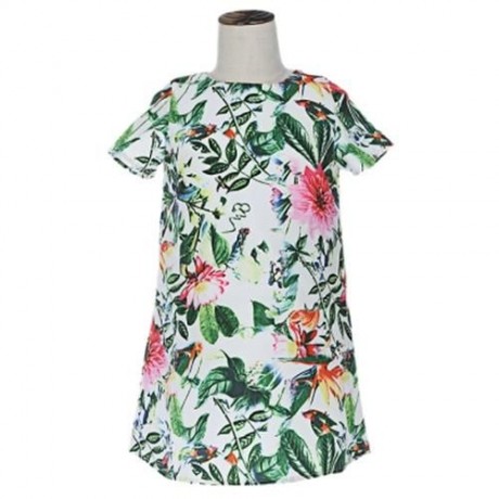 KIMOCAT CUTE PLANT PRINTED SHORT SLEEVE A LINE DRESS FOR GIRLS (COLORMIX)