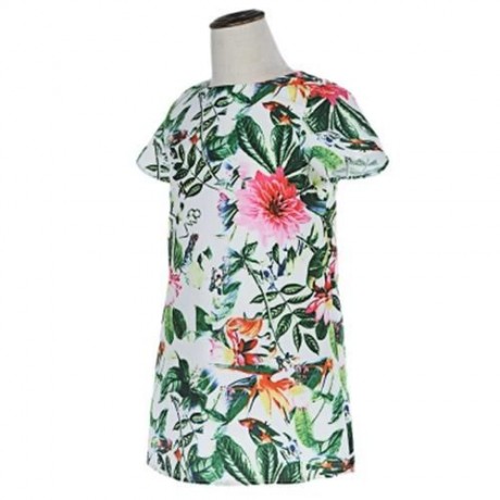 KIMOCAT CUTE PLANT PRINTED SHORT SLEEVE A LINE DRESS FOR GIRLS (COLORMIX)