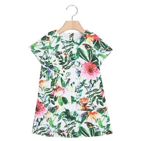 KIMOCAT CUTE PLANT PRINTED SHORT SLEEVE A LINE DRESS FOR GIRLS (COLORMIX)
