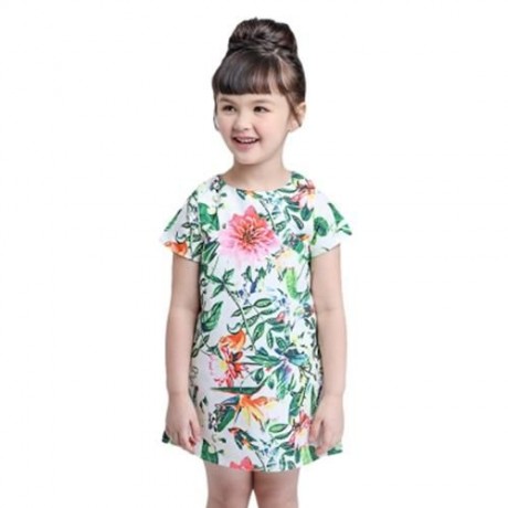 KIMOCAT CUTE PLANT PRINTED SHORT SLEEVE A LINE DRESS FOR GIRLS (COLORMIX)