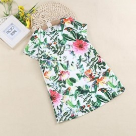 KIMOCAT CUTE PLANT PRINTED SHORT SLEEVE A LINE DRESS FOR GIRLS (COLORMIX)