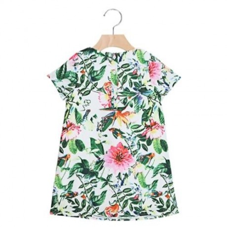 KIMOCAT CUTE PLANT PRINTED SHORT SLEEVE A LINE DRESS FOR GIRLS (COLORMIX)