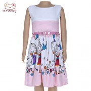 XIRUBABY GIRLS CUTE CARTOON PRINTED ZIPPER SLEEVELESS TANK DRESS (PINK)