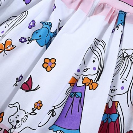 XIRUBABY GIRLS CUTE CARTOON PRINTED ZIPPER SLEEVELESS TANK DRESS (PINK)
