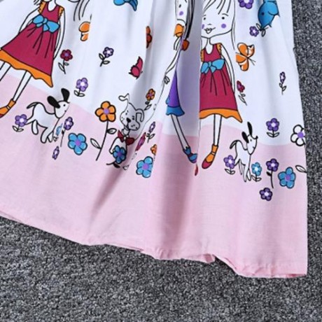 XIRUBABY GIRLS CUTE CARTOON PRINTED ZIPPER SLEEVELESS TANK DRESS (PINK)