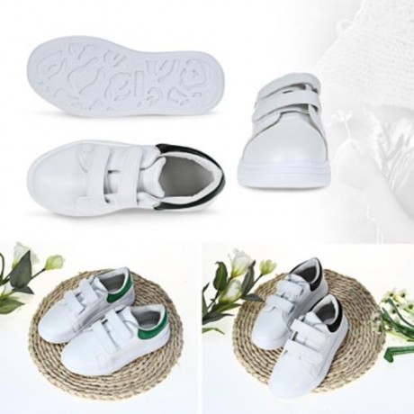 CASUAL PU LEATHER HOOK AND LOOP PATCHWORK KID\'S SNEAKERS (WHITE AND GREEN)