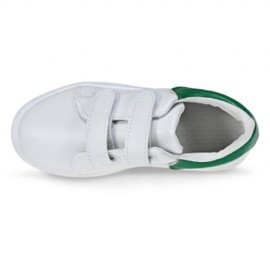 CASUAL PU LEATHER HOOK AND LOOP PATCHWORK KID\'S SNEAKERS (WHITE AND GREEN)