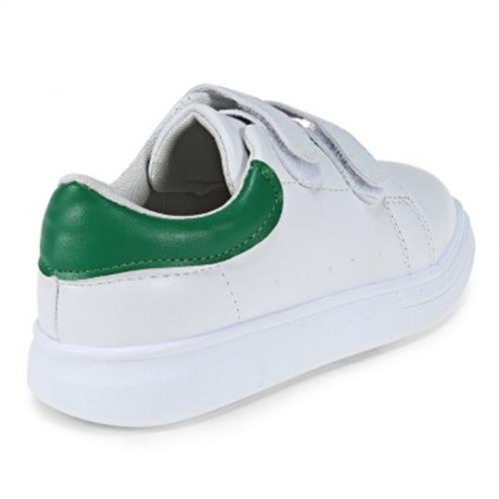 CASUAL PU LEATHER HOOK AND LOOP PATCHWORK KID\'S SNEAKERS (WHITE AND GREEN)