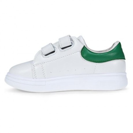 CASUAL PU LEATHER HOOK AND LOOP PATCHWORK KID\'S SNEAKERS (WHITE AND GREEN)