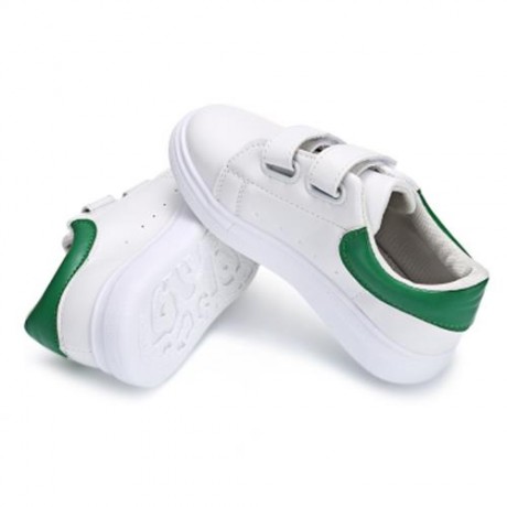 CASUAL PU LEATHER HOOK AND LOOP PATCHWORK KID\'S SNEAKERS (WHITE AND GREEN)