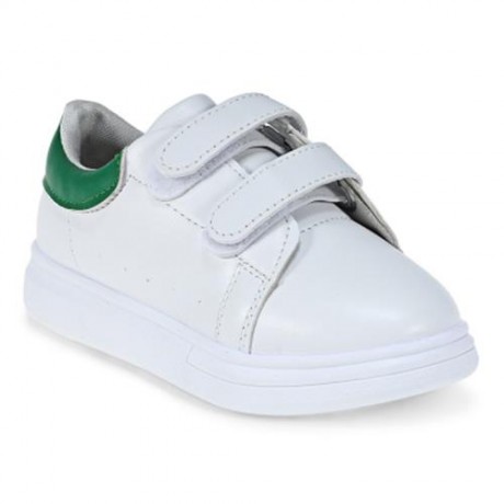 CASUAL PU LEATHER HOOK AND LOOP PATCHWORK KID\'S SNEAKERS (WHITE AND GREEN)