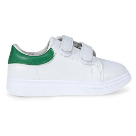 CASUAL PU LEATHER HOOK AND LOOP PATCHWORK KID\'S SNEAKERS (WHITE AND GREEN)
