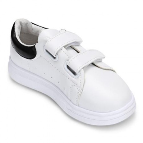 CASUAL PU LEATHER HOOK AND LOOP PATCHWORK KID\'S SNEAKERS (WHITE AND BLACK)