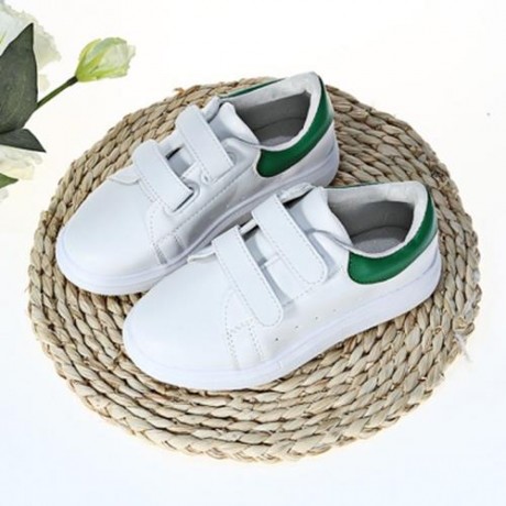 CASUAL PU LEATHER HOOK AND LOOP PATCHWORK KID\'S SNEAKERS (WHITE AND BLACK)