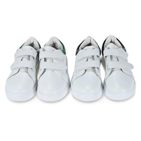 CASUAL PU LEATHER HOOK AND LOOP PATCHWORK KID\'S SNEAKERS (WHITE AND BLACK)