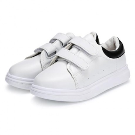 CASUAL PU LEATHER HOOK AND LOOP PATCHWORK KID\'S SNEAKERS (WHITE AND BLACK)