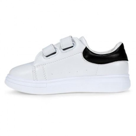 CASUAL PU LEATHER HOOK AND LOOP PATCHWORK KID\'S SNEAKERS (WHITE AND BLACK)