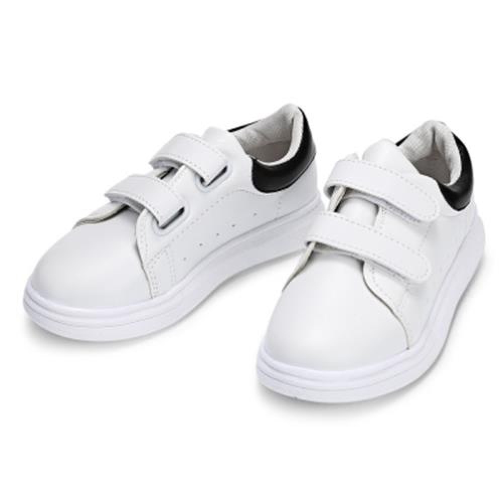 CASUAL PU LEATHER HOOK AND LOOP PATCHWORK KID\'S SNEAKERS (WHITE AND BLACK)
