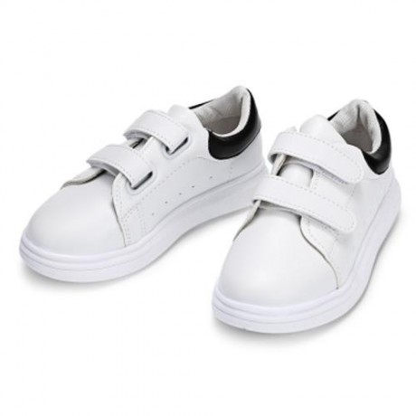 CASUAL PU LEATHER HOOK AND LOOP PATCHWORK KID\'S SNEAKERS (WHITE AND BLACK)