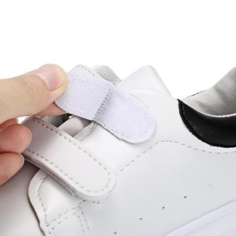 CASUAL PU LEATHER HOOK AND LOOP PATCHWORK KID\'S SNEAKERS (WHITE AND BLACK)