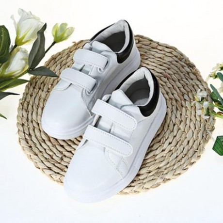 CASUAL PU LEATHER HOOK AND LOOP PATCHWORK KID\'S SNEAKERS (WHITE AND BLACK)