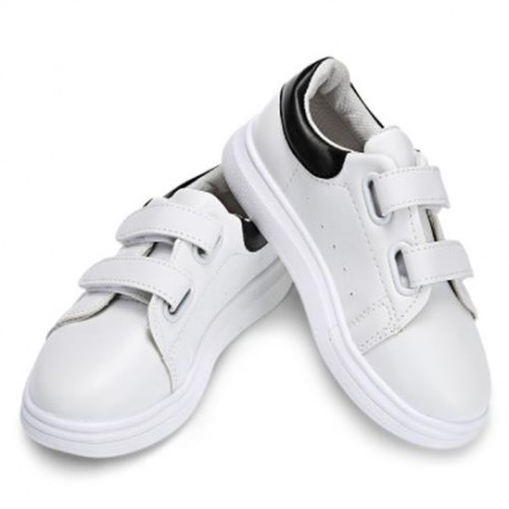 CASUAL PU LEATHER HOOK AND LOOP PATCHWORK KID\'S SNEAKERS (WHITE AND BLACK)