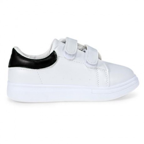 CASUAL PU LEATHER HOOK AND LOOP PATCHWORK KID\'S SNEAKERS (WHITE AND BLACK)