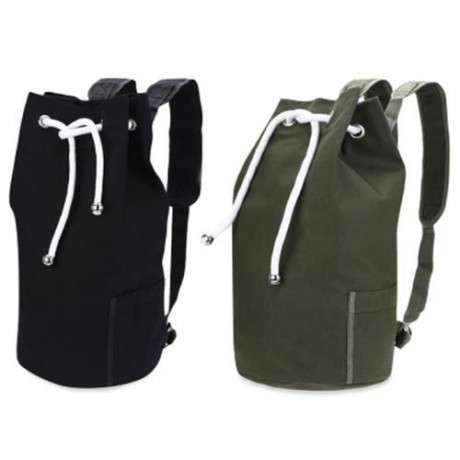 DRAWSTRING CANVAS BUCKET GYM BAG PORTABLE BACKPACK FOR MEN (BLACK)
