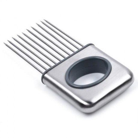 STAINLESS STEEL ONION HOLDER FORK TOMATO POTATO CUTTING AID (SILVER)