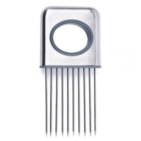 Stainless Steel Onion Holder Fork Tomato Potato Cutting Aid (SILVER)