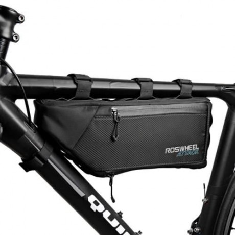 ROSWHEEL 121371 WATER-RESISTANT 4L BIKE TRIANGULAR BAG BICYCLE FRONT TUBE PACK (BLACK)